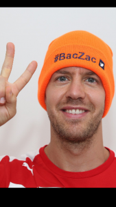 Vettel wearing BacZac beanie